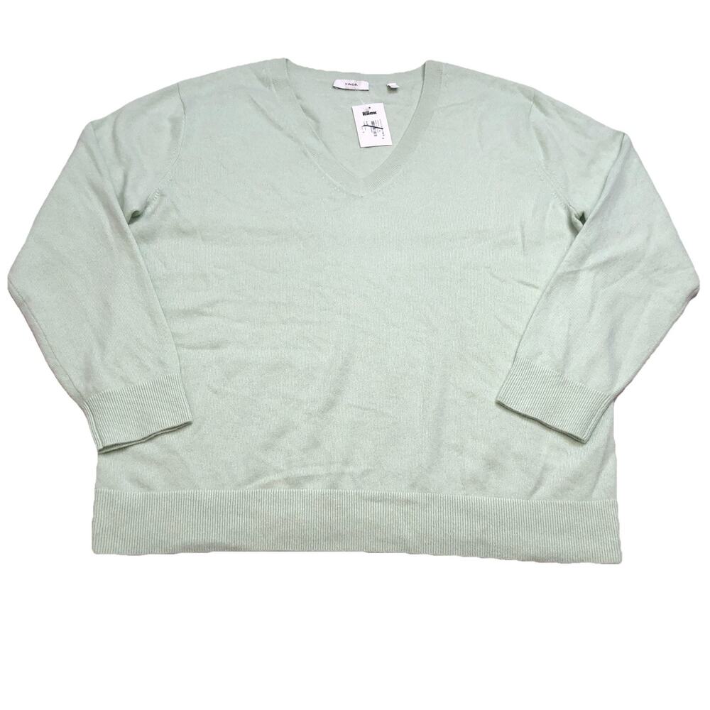 NWT VINCE Weekend Cashmere V-neck Mint Glass Sweater Sz 1X VS16278133 MSRP 325$